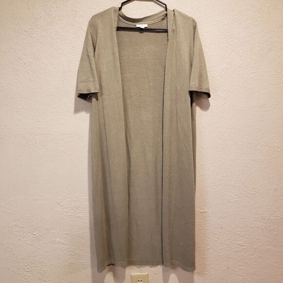 J. Jill Linen blend elbow sleeve sage green long cardigan size Medium - Picture 2 of 12